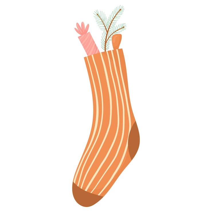 Vector medias de navidad con dulces y una ramita en estilo vectorial plano medias de regalo colgando sobre la chimenea aisladas en un fondo blanco símbolos de navidad