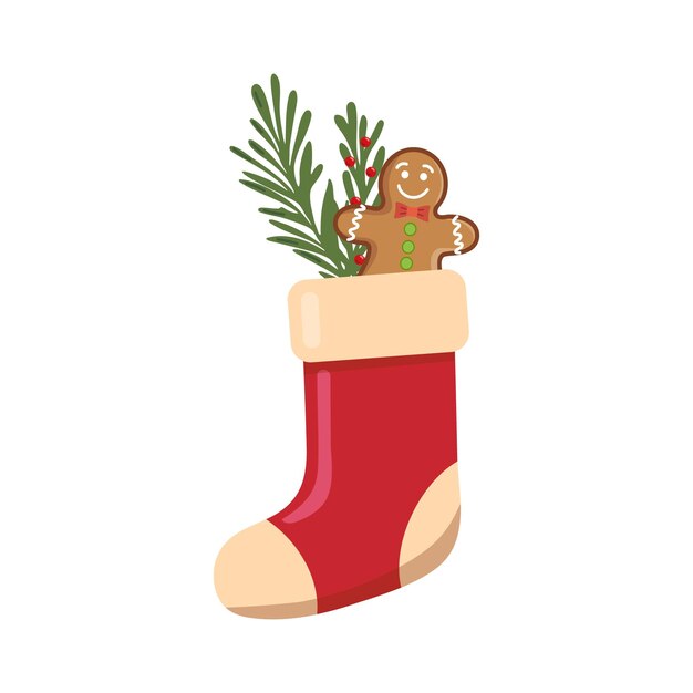 Medias de Navidad con hombre de pan de jengibre e ilustración de vegetación festiva