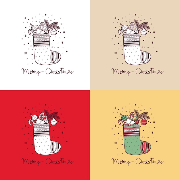 Vector medias de navidad con regalos y decoraciones de árboles de navidad como una tarjeta de felicitación de feliz navidad