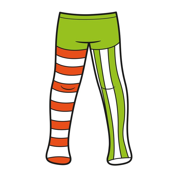 Vector medias para niñas con largas rayas verticales y rayas horizontales en la segunda línea de la pierna en colores navideños