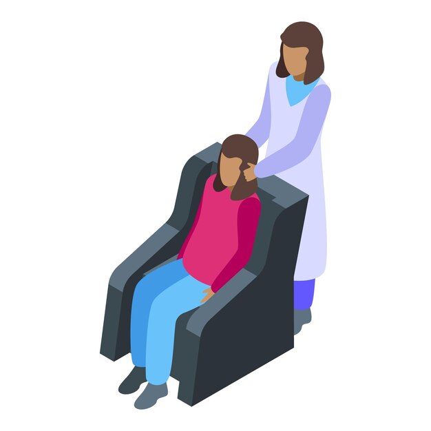 Médica examinando a un paciente en el consultorio médico vista isométrica