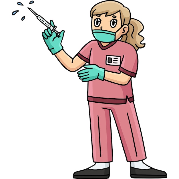 Médica con muestra de sangre en la jeringa Clipart