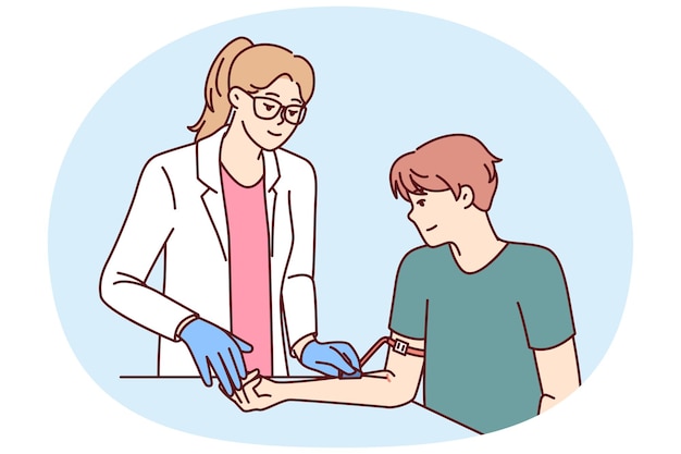 Médica preparando al paciente para un análisis de sangre para detectar enfermedades o un análisis de ADN
