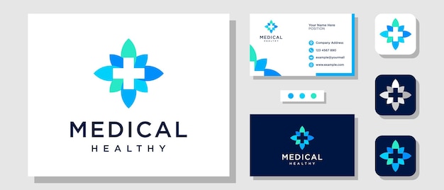 Vector medical nature health medicine leaf hospital diseño de logotipo con plantilla de diseño tarjeta de visita