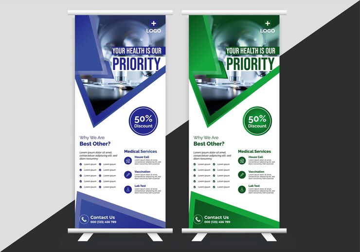 Medical Roll Up Banner para el marketing de diseño vectorial de estilo corporativo