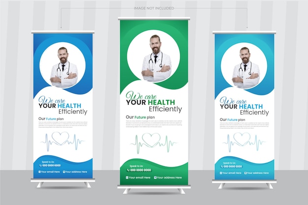 Vector medical rollup banner diseño moderno tricolor