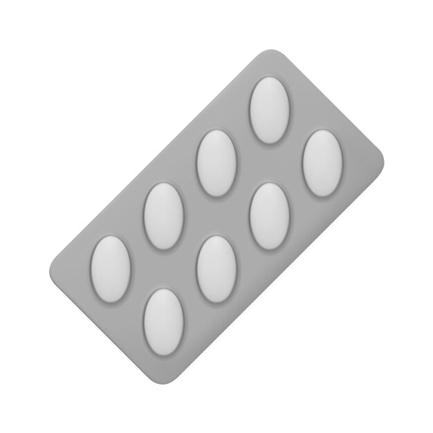 Medicamentos médicos vectoriales 3D pestañas en envases de ampollas plateadas pastillas medicamentos ovales analgésicos pastillas antibióticos aditivos activos medicamentos para el cuidado de la salud Ilustración vectorial aislada en blanco