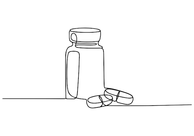 Medication Bottle and Pills Line Art
