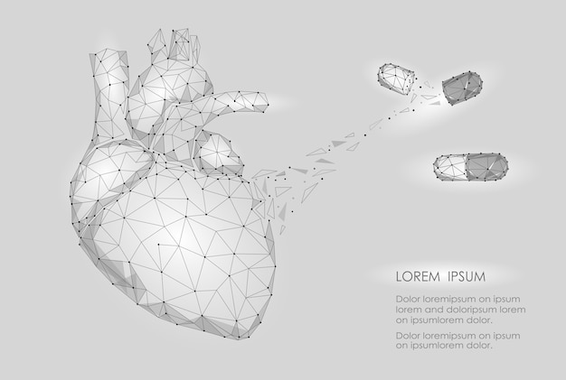 Medicina del corazón humano tratamiento medicamento triángulo de órganos internos low poly