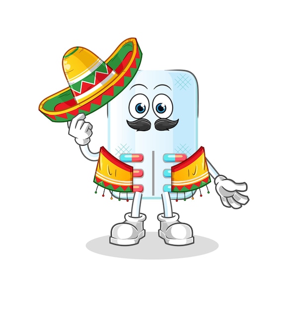 Medicina cultura mexicana y vector de mascota de dibujos animados de bandera