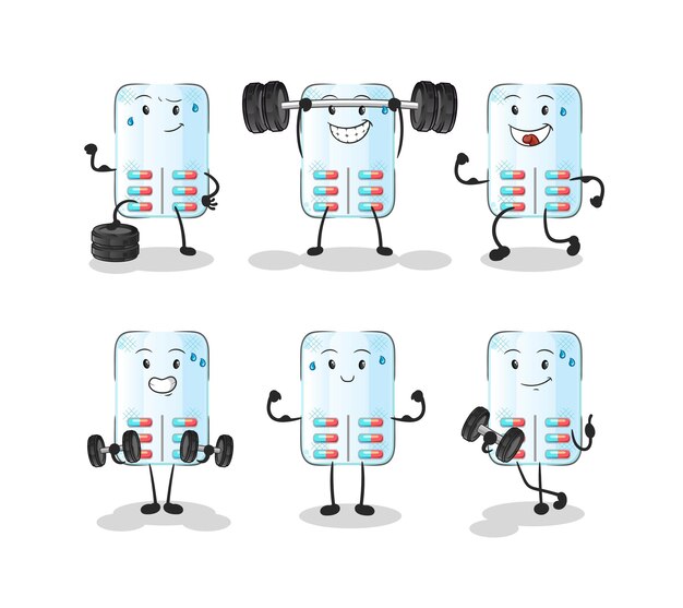 Medicina ejercicio conjunto personaje de dibujos animados mascota vector