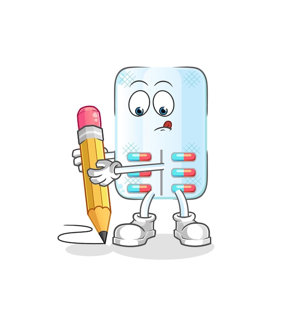 Medicina escribir con lápiz. vector de mascota de dibujos animados