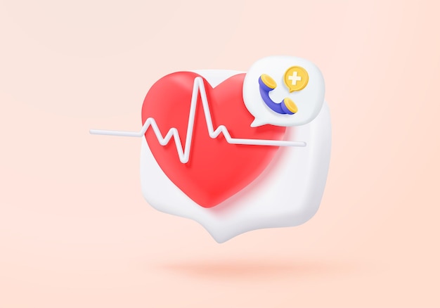 Medicina de primeros auxilios 3d y llamada de emergencia al hospital para diagnóstico de salud farmacéutica Chequeo cardíaco consulta en línea con centro de llamadas Icono de urgencia de diagnóstico 3d ilustración de renderizado vectorial