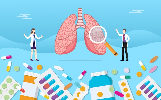 Medicina de los pulmones humanos salud con pastillas medicamento cápsula tratamiento