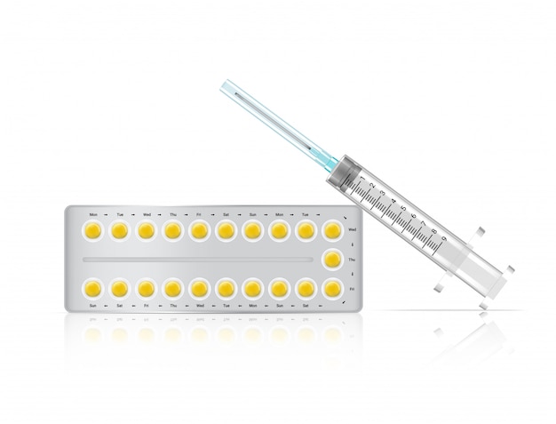 Medicina realista de píldoras de nacimiento con jeringa