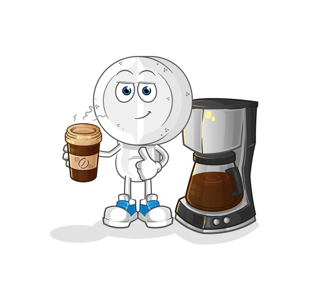 Medicina tableta cabeza dibujos animados beber café ilustración carácter vector