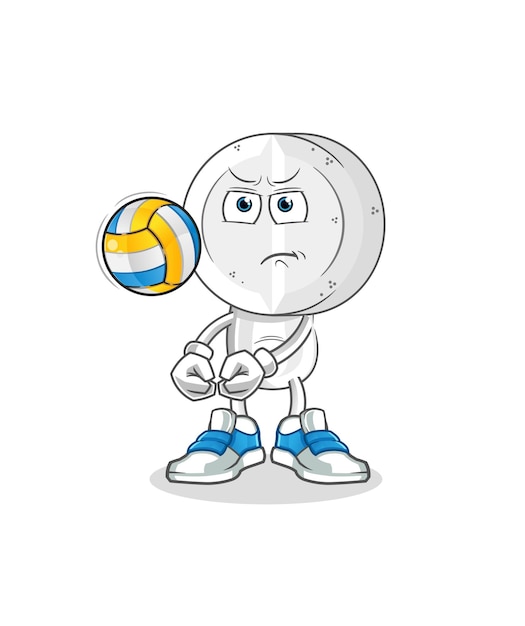Medicina tableta cabeza dibujos animados jugar voleibol mascota dibujos animados vector