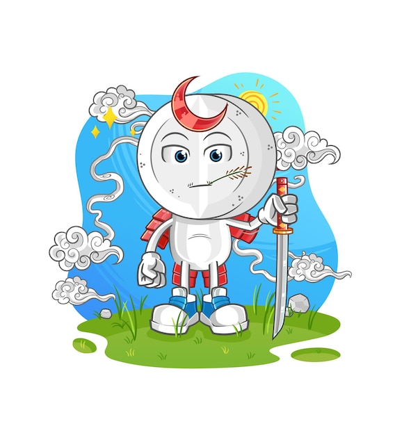 Medicina tableta cabeza dibujos animados samurai dibujos animados mascota vector