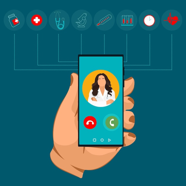 Vector el médico está al teléfono llame a un médico consulta médica en línea. análisis de laboratorio en línea