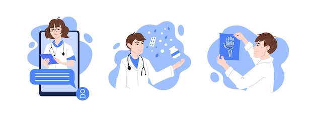 Médico calificado Conjunto de colores de dibujos animados de médicos Ilustración vectorial