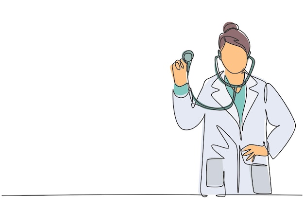 Médico cirujano del equipo de dibujo de una sola línea continua que realiza una operación quirúrgica al vector del paciente