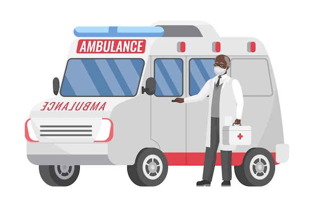 Médico en el coche de ambulancia