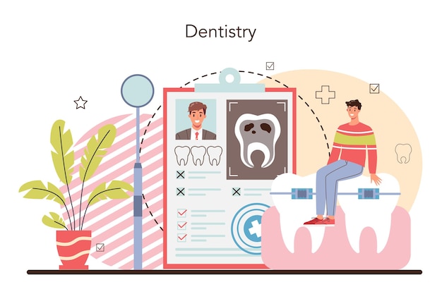 Médico dental en uniforme que trata los dientes humanos con equipo médico