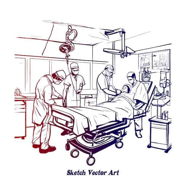 Vector el médico dibujo a mano boceto arte estilo blanco y negro ilustración vectorial