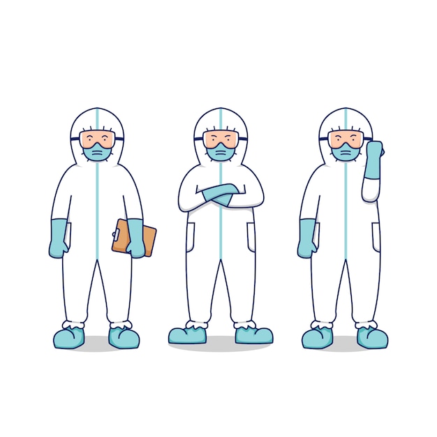 Médico enfermera médico hospital personas con traje de riesgo biológico de materiales peligrosos para el conjunto de epidemia de pandemia de la enfermedad de corona