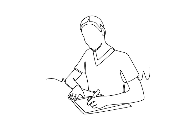 El médico está llenando los documentos de la clínica llenando el concepto de papeleo de la clínica dibujo en línea