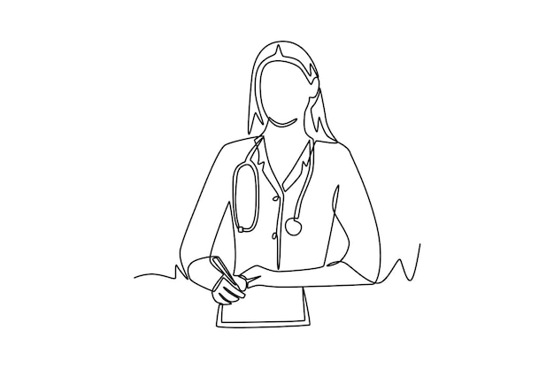 El médico está llenando los documentos de la clínica llenando el concepto de papeleo de la clínica dibujo en línea