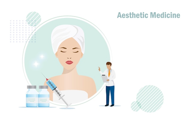 Médico estético con medicina de relleno dérmico y cara de mujer hermosa Idea para medicina estética