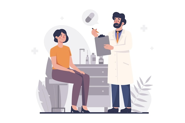 el médico examina y explica al paciente