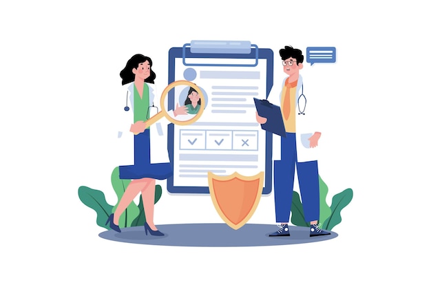 Médico examinando el informe médico del paciente
