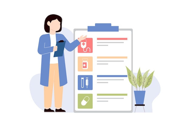 El médico explica los resultados del examen Ilustración plana del vector de atención médica médica
