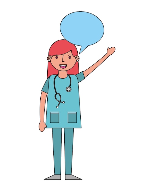 médico femenino con burbuja de discurso