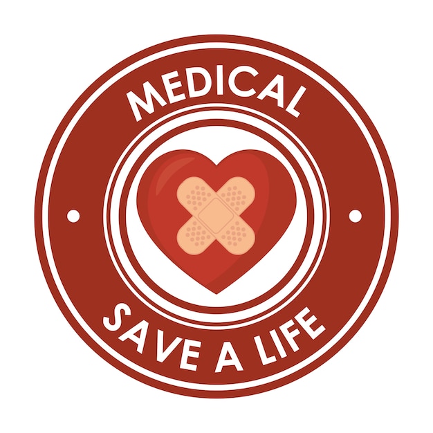 Vector médico guardar una insignia de diseño de yeso de corazón de vida