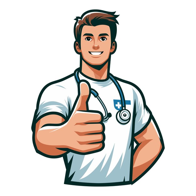 Médico hombre mostrando los pulgares hacia arriba ilustración vectorial sonriente médico hombre mostrando el signo de aprobación del gesto OK