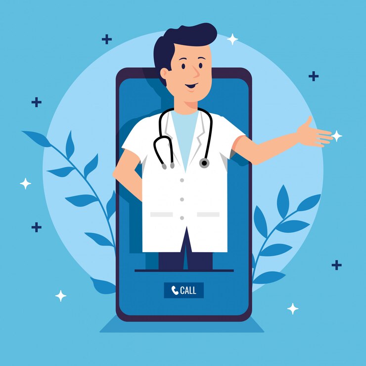 Médico hombre virtual con información de coronnavirus en teléfono inteligente