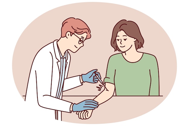 El médico inocula a la paciente para protegerla del virus y desarrollar inmunidad.