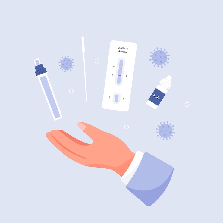Vector médico con kit de prueba de antígeno