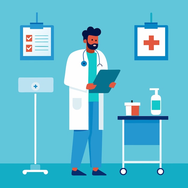 El médico leyendo la ficha médica