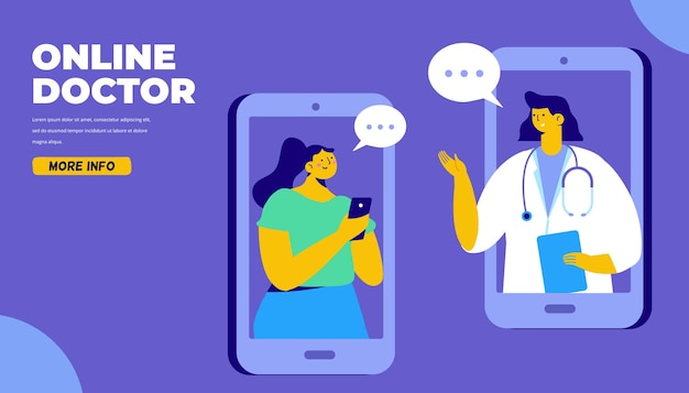 Médico en línea Consulta médica en línea y soporte Pregunte a un médico vector plano
