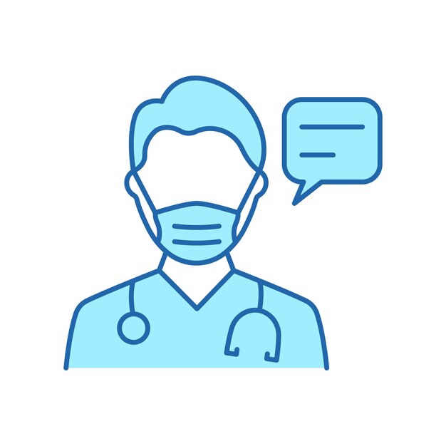 Médico con máscara con burbuja de habla Línea de consulta Icono Médico que habla Pictograma Chat de atención médica