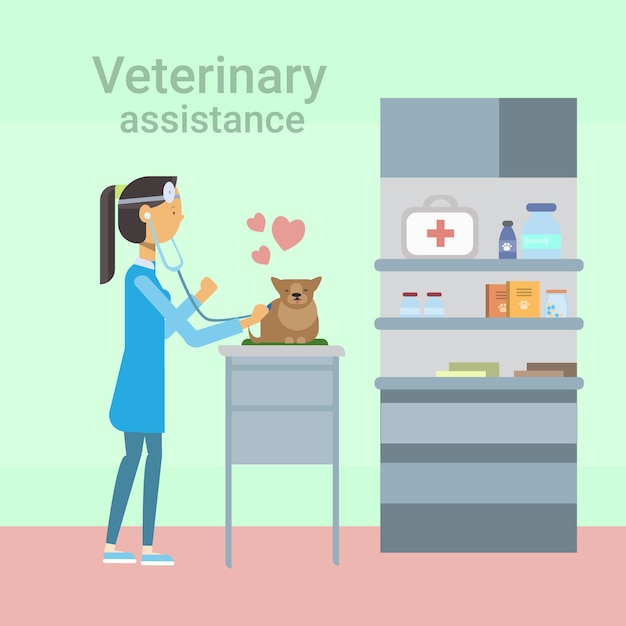 Vector médico médico veterinario curar animales en clínica de asistencia veterinaria