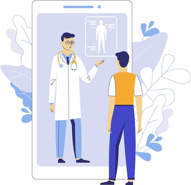 Médico y paciente en consulta médica en línea