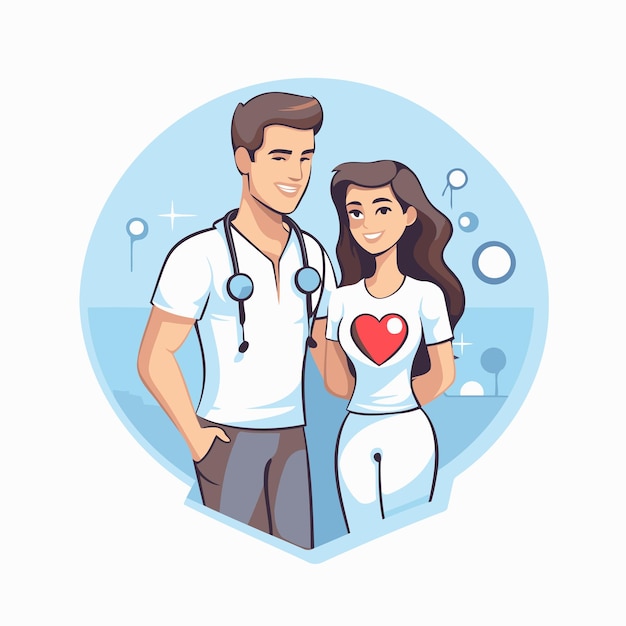 Vector médico y paciente con corazón ilustración vectorial al estilo de dibujos animados