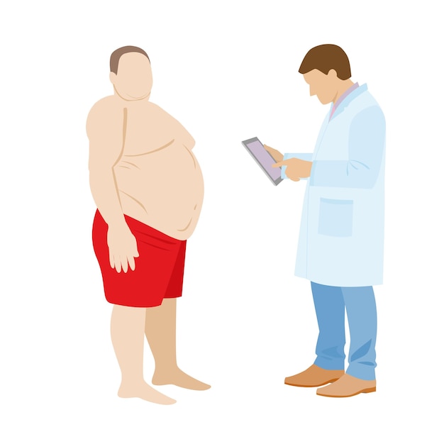 médico y paciente gordo médico examina paciente obeso hombre gordo stock vector ilustración