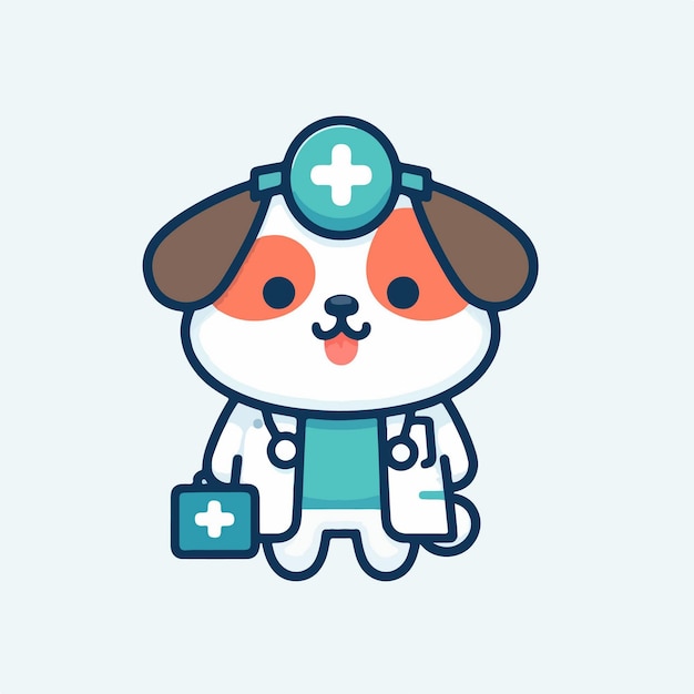 médico de perros de dibujos animados con equipos médicos en estilo de diseño plano