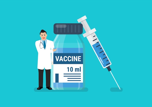 médico que presenta la vacuna en ampolla médica y la jeringa concepto de coronavirus covid19